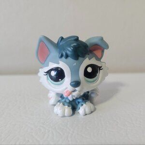 Littlest Pet Shop Authentic # 2036 Gray White Baby Husky Puppy Blue Eyes
